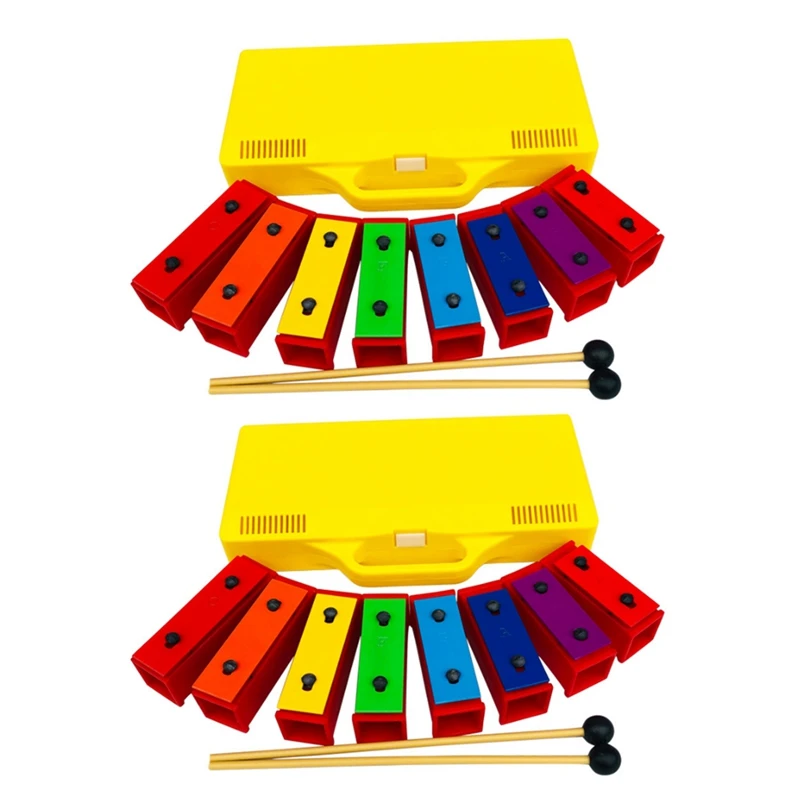 

2 комплекта, 8 записей, хроматический ксилофон, резонатор, колокольчики с желтым чехлом