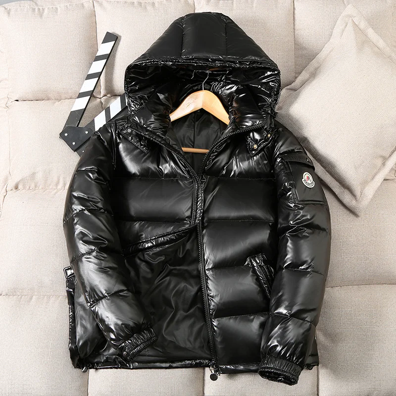 Men's Casual Padded Hood Quilted Jacket Winter Coat Warm Puffer Jacket Metallic Shiny Thicken Short Bomber Alternative Down Coat