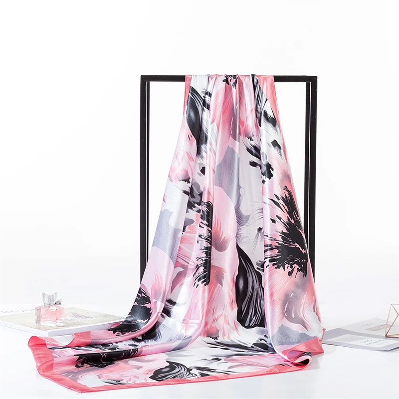 

Luxury Brand 2021 New Fashion Summer Silk Square Scarf Women Cat Satin Neck Hair Tie Band Beach Hijab Head Female Foulard