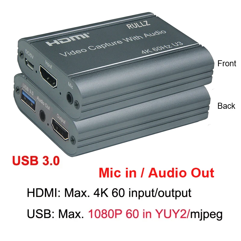 

Карта захвата видео 4K 60 Гц с разъемом HDMI на USB 3,0 2,0, видеорегистратор 1080P 60 кадр/сек, захват для PS4 Switch OBS, прямая трансляция