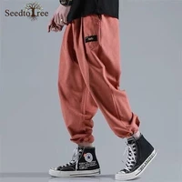summer lightweight solid color mens casual pants elastic waist sports pants loose ankle length cargo pants