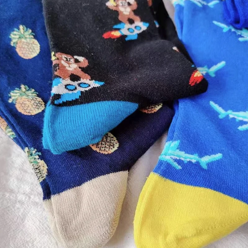 Men's Colorful Casual Socks Happy and Funny Socks 1 Pair Printed Unisex Fashion Male Sox Combed Cotton Socks EU 38-45 Size