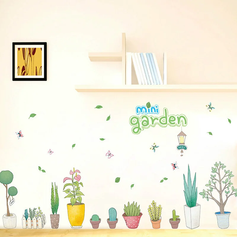 

Living Room Decoration Wall Stickers Hand Painted Potted Flower Vinyl Decals for Window Self-Adhesive Waterproof Mural Posters