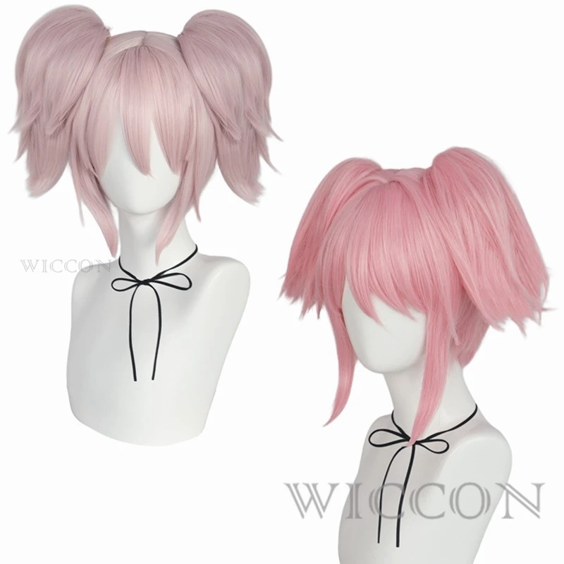 В наличии Парик Канеме Мадока Розовый Короткий 10-дюймовый Двойной Хвост Косплей