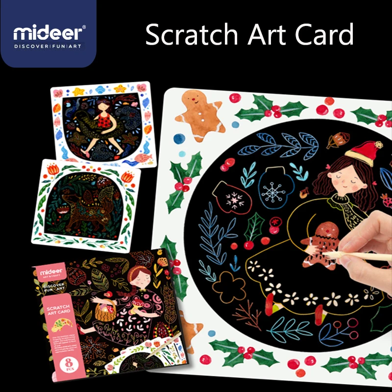 

MiDeer Girl Scraping Painting Baby Paper Handmade DIY Drawing Card Children Non-toxic Black Card Toy Hand-painting Art Gift