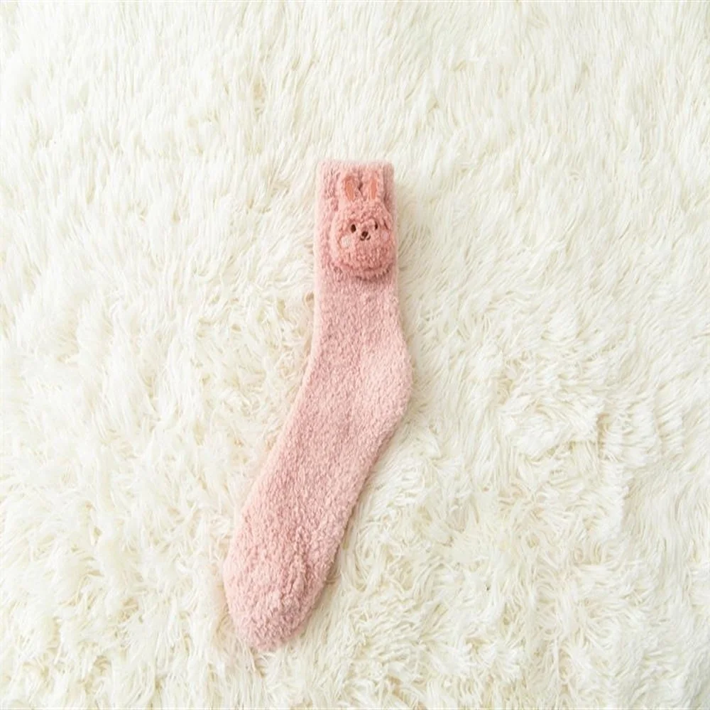 7 Pairs 2022 New Winter Cute Harajuku Doll Coral Fleece Socks Three-dimensional Cartoon Cat Dog Bear Ladies Sleep Floor Socks