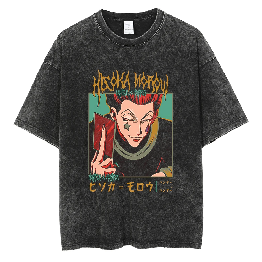 

Men Hip Hop Streetwear Japanese Hunter x Hunter Graphic T-Shirt Harajuku Cotton Tshirt Summer Short Sleeve Washed Anime T Shirt