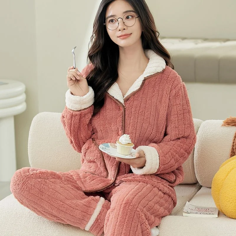 Warm Pajamas Set Sexy Sleepwear For Women Soft Comfortable Pyjama Women's Flannel 2022 Fashion Homewear Clothes Big Size