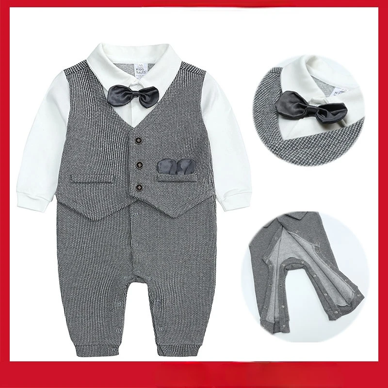 newborn baby boy clothes Gentleman Long Sleeve rompers with BowTie toddler onesies for Boys 0 18 Months BodySuit striped Winter