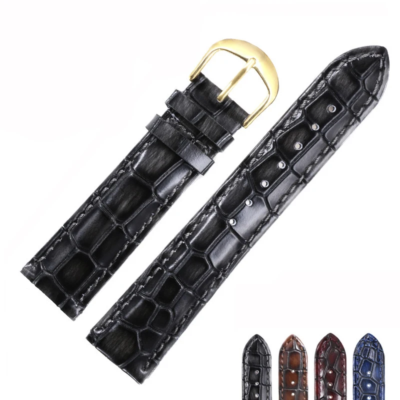 

Crocodile Texture Fashion Genuine Leather Watchband for Casio Citizen Seiko Tissot Mido Men's Strap Bracelet 18mm 20mm 22mm Blue