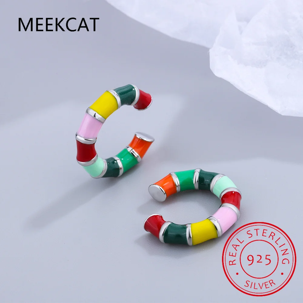 Реальные 925 Стерлинговое серебро Радуга красочные разноцветные эмалированные ушные зажимы для наушников для женщин ювелирные изделия в виде двух верблюд DS3603