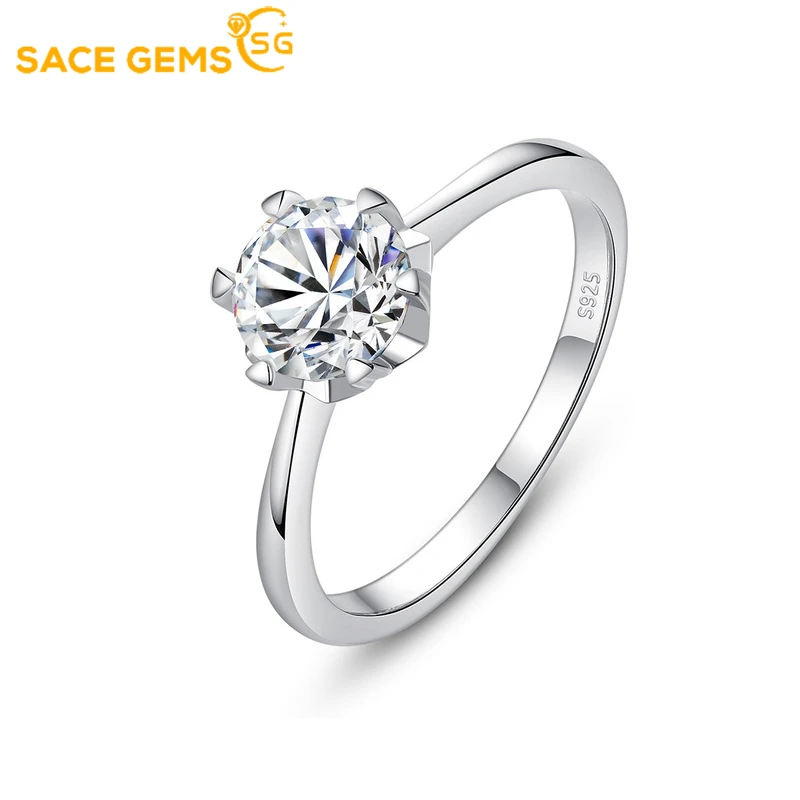 

SACE GEMS Sparkling Real 1 Carat Moissanite Wedding Rings for Women Top Quality 100% 925 Sterling Silver Engagement Fine Jewelry