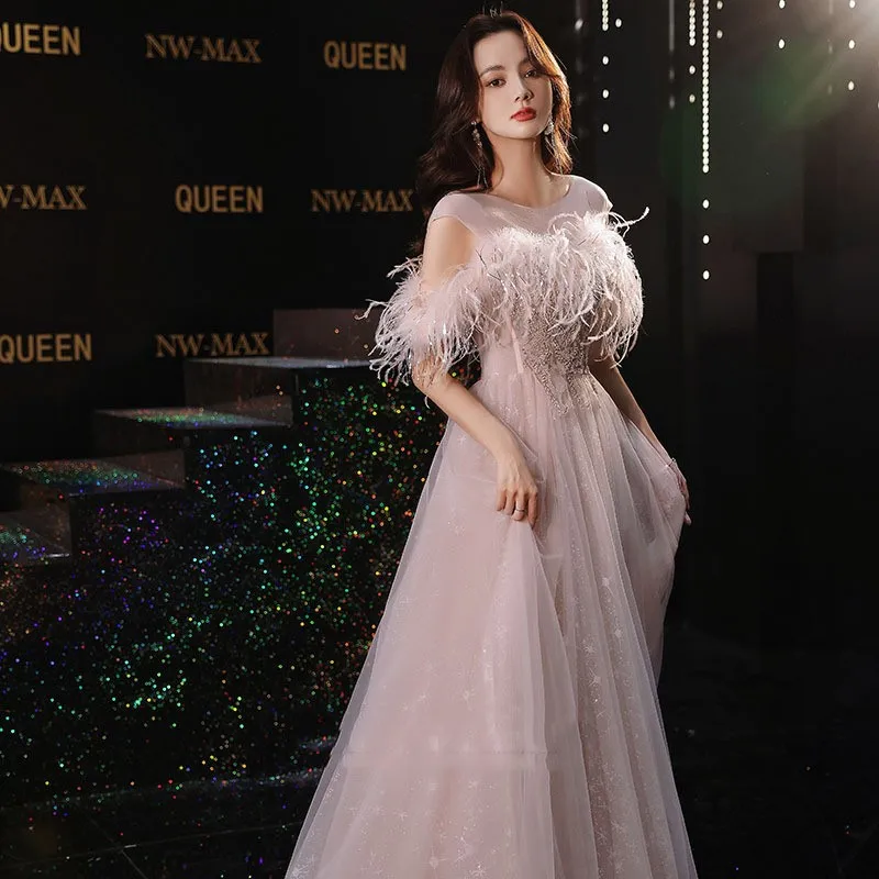 Новинка роскошное модное платье для взрослых с розовыми перьями дня рождения