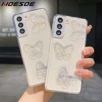 for samsung s22 ultra s21 fe s20 a12 a42 a52 a72 5g a71 a51 a30 a50 a70 3d bling butterfly silicone soft case clear epoxy cover