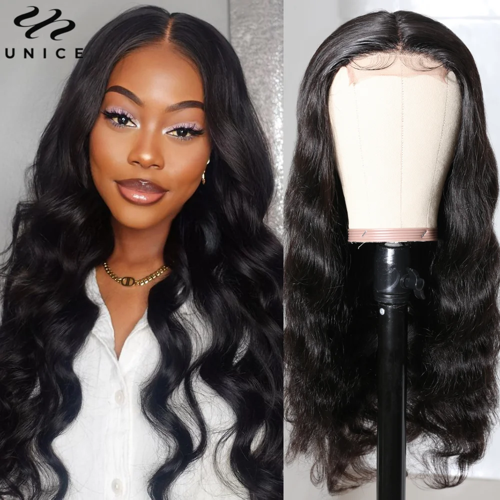 

Middle Part Lace Wig Body Wave Human Hair Wigs 4x1 T-Part Lace Closure Wig Pre Plucked Lace Front Wigs for Women 150% Density