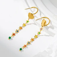 european fashion versatile love heart drip oil flower earring girl long tassel earring women stainless steel jewelry wholesale