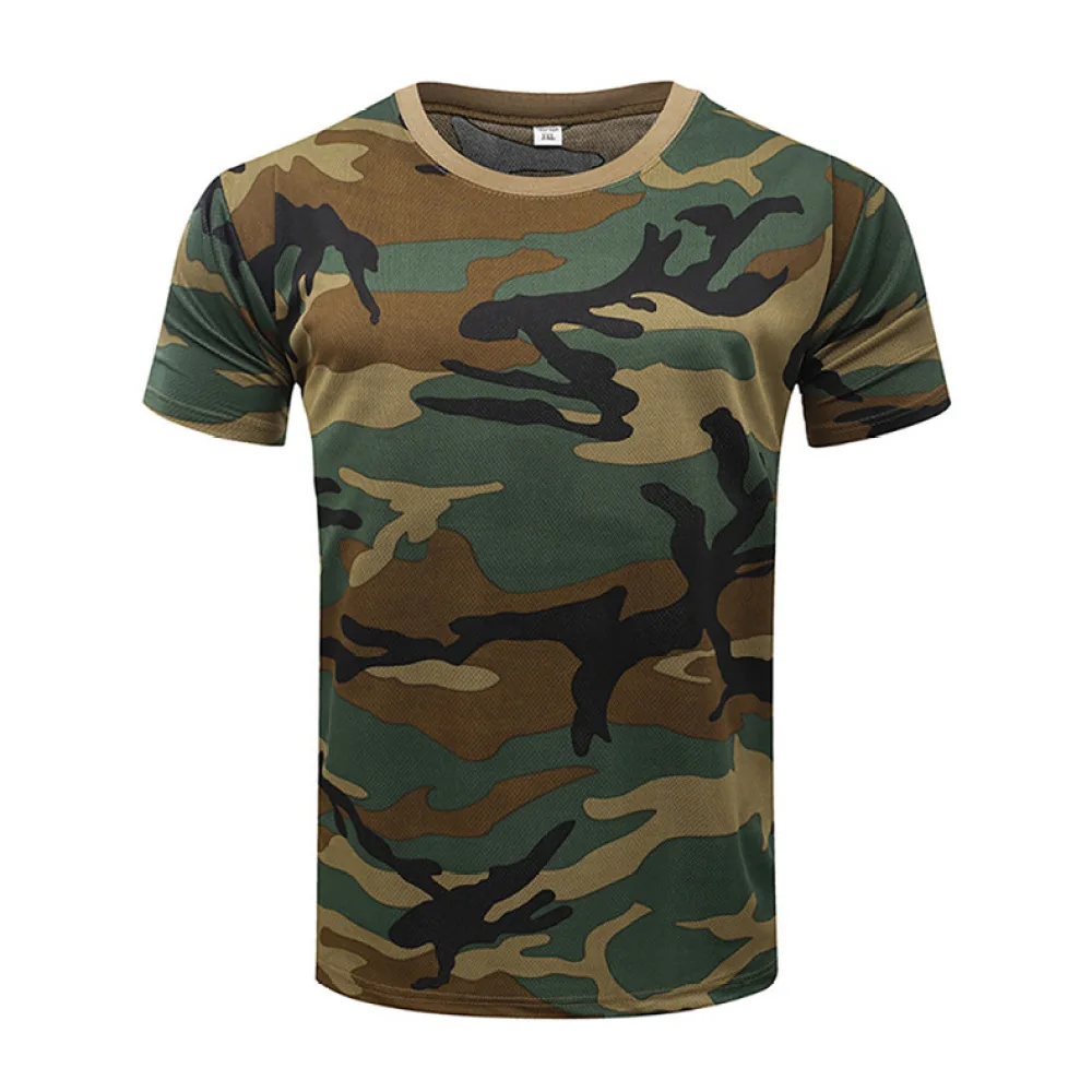 Фото Футболка с коротким рукавом в камуфляжном дизайне для мужчин Lisen Tactical Gear, дышащая спортивная одежда для тренажерного зала, бега, фитнеса, походов и активного отдыха. №5