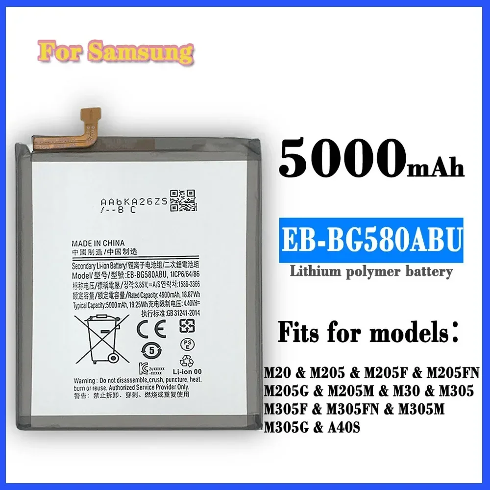 EB-BG580ABU Аккумулятор для Samsung Galaxy M20 M30 M205 M205FN M205C M205M M305G M305 A40S M205F Сменный аккумулятор