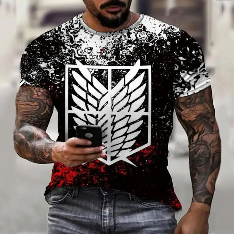 

Летняя Новинка, мужской красочный уличный топ с 3D-принтом «атака на гиганта», повседневный уличный топ с короткими рукавами и 0-образным выр...