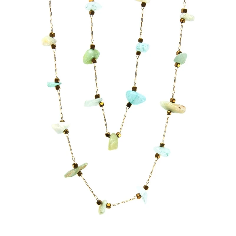 Цепочка Из Нержавеющей Стали женская, тонкий чокер золотого цвета с натуральным зеленым цветным камнем, подарок в богемном стиле