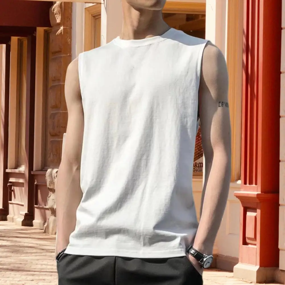 

Young Men Sport Vest Round Neck Exercise Soft Running Pure Color Men Tank Top