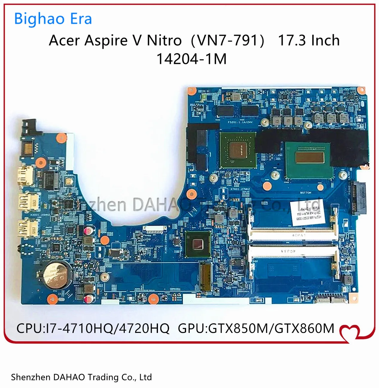 

14204-1M 448.02G13.001M For Acer VN7-791 VN7-791G Laptop Motherboard With i7-4710HQ CPU GTX850M/GT860M 2GB-GPU 100% Fully Tested