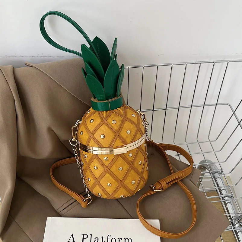 Kawaii Girl Women Bag 2022 Fashion Cute Pineapple Design Shoulder Bag Originality Design Ladys Crossbody Bag Metal Chain Handbag