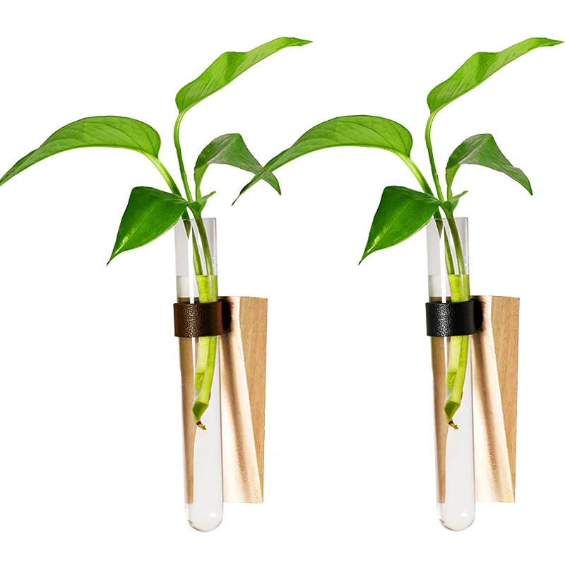 

Hydroponic Flower Pot Transparent Plastic Test Tube Vase Wood Frame Bonsai Table Ornaments Flower Vase Tabletop Decor Plant Pot