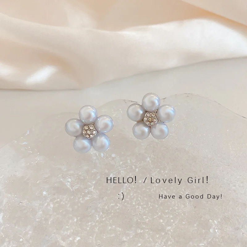 

New Pearl Flower Earrings For Women Fashion S925 Silver Needle Korean Girl Gifts Party Jewelry