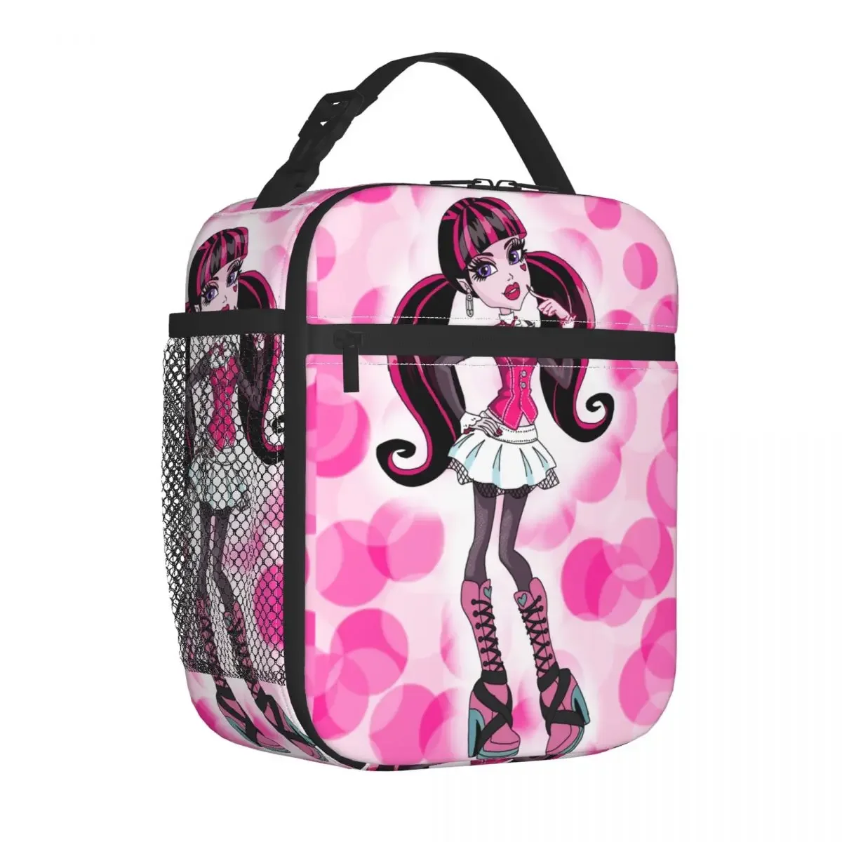 

Изолированные сумки для ланча Pink Monster High Draculaura, сумка-холодильник, контейнер для еды, милый мультяшный большой контейнер для ланча, женский