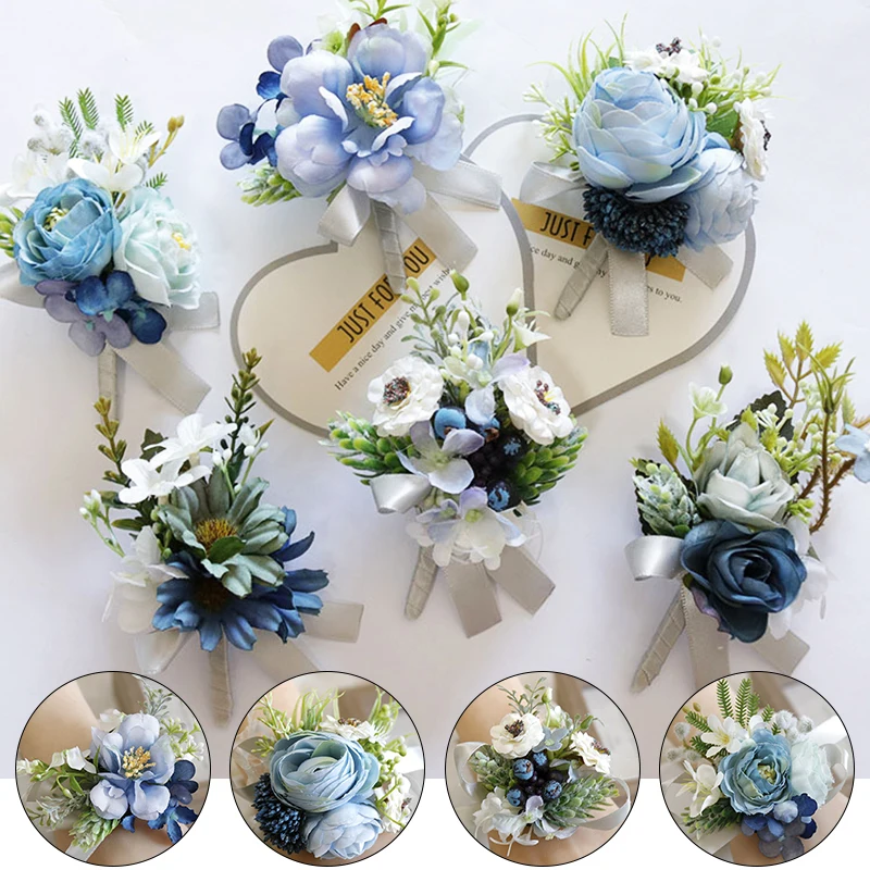 

1PC Beautiful Wrist Flowers Hand Flower Corsage Pin Party Wedding Accessories Ribbon Artificial Silk Bridesmaids Decor