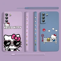 anime hello kitty cartoon for samsung galaxy s22 s21 s20 s10 note 20 10 ultra plus pro fe lite liquid left rope phone case cover