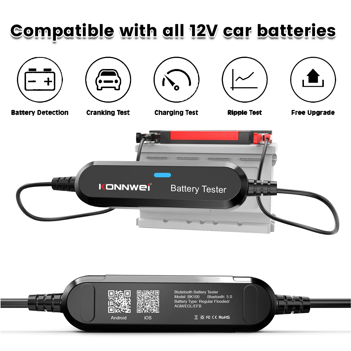 

Автомобильный тестер аккумулятора BK100 12 В, автомобильный диагностический тестер аккумулятора 100-2000CCA, Автомобильный анализатор нагрузки ак...