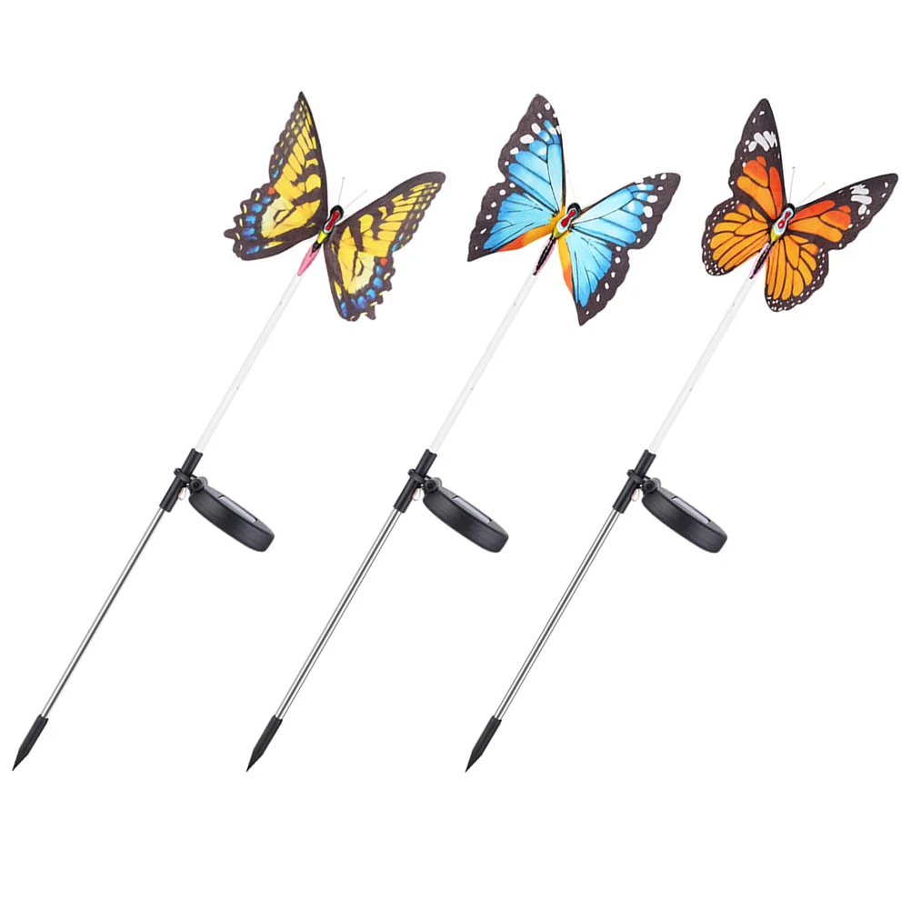 

3 PCS Garden Lights Decorative Solar Butterfly Floor Lamp Yard Abs Ground Plug