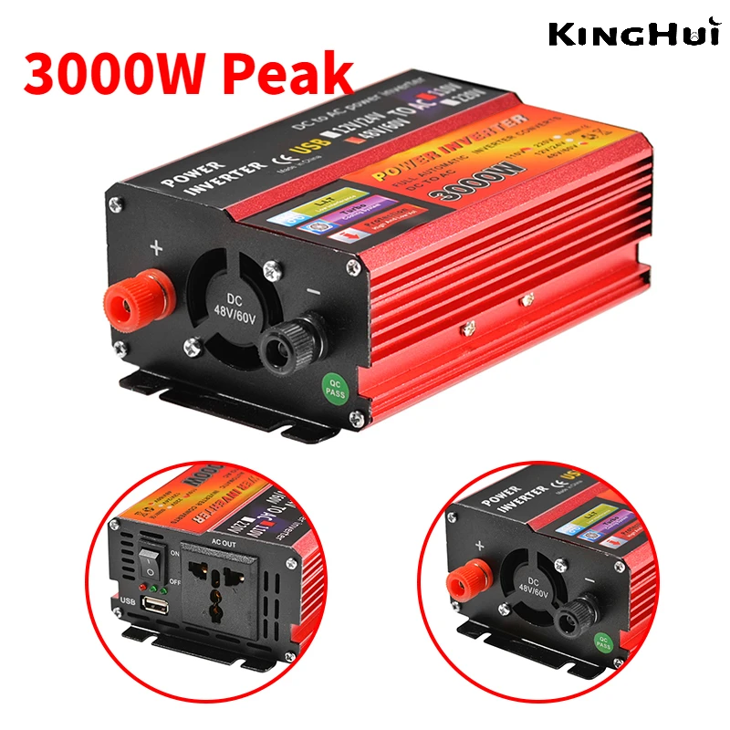 

Solar on-board inverter 12V 220V 3000W peak voltage converter transformer DC 12V and 24V 48V and 60V to AC 110v/220v adaptive in