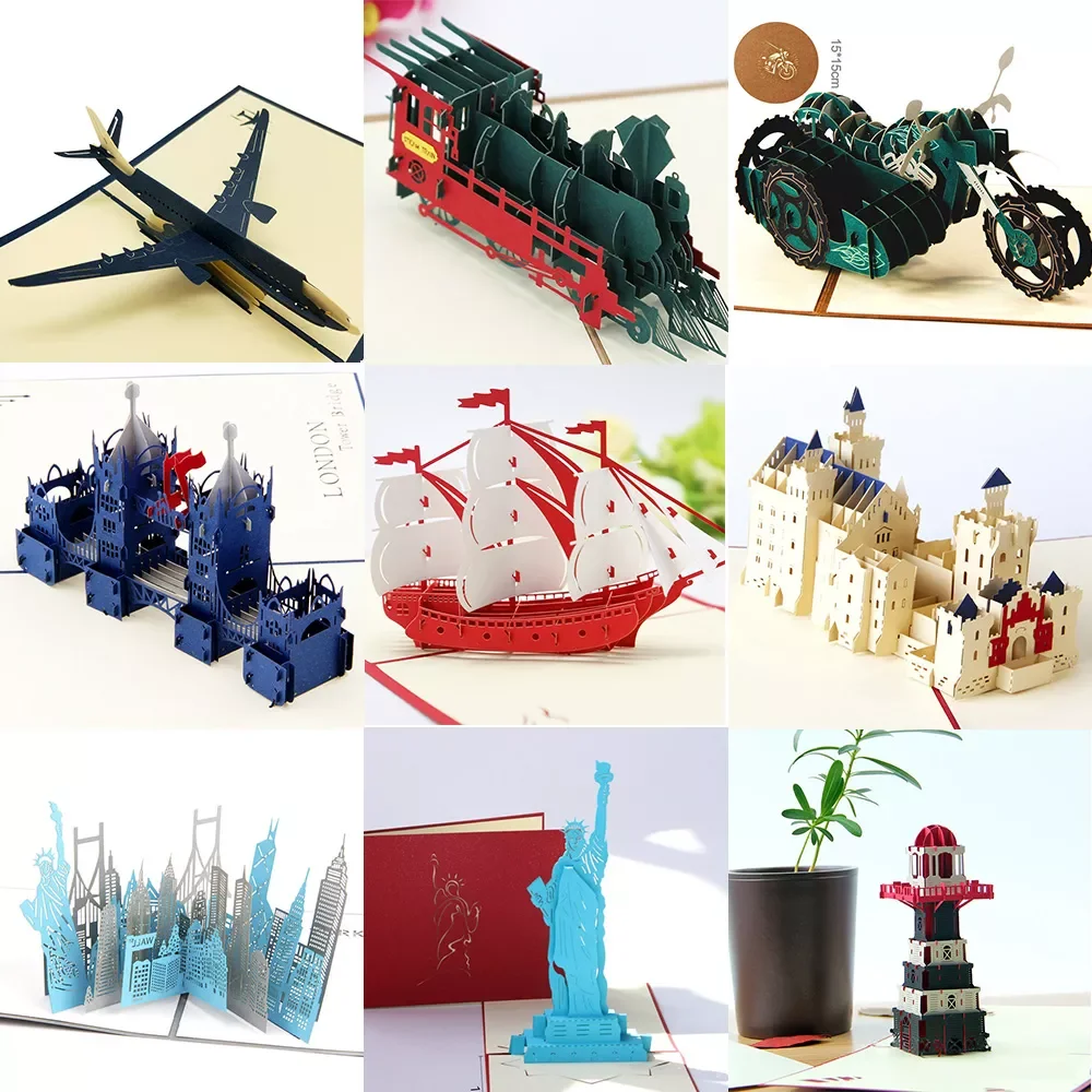 

Pop UP Invitations Card 3D Paper World Attractions Birthday Greeting Cards 3D Tourist Postcard Save The Date Boy Gift Card
