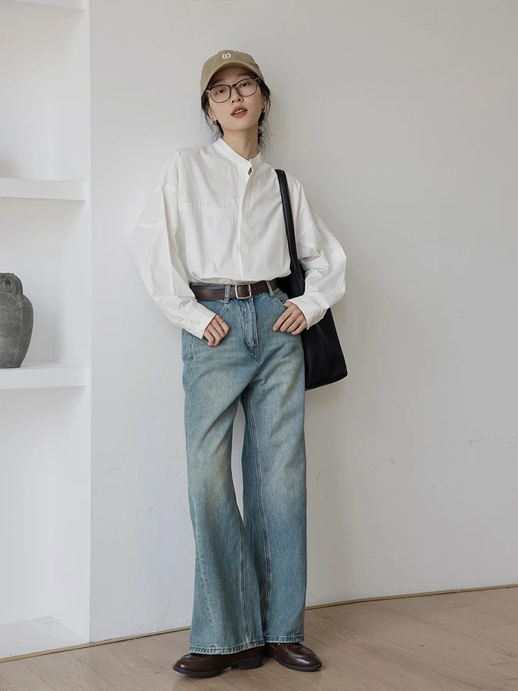 Профессиональные белые рубашки с воротником-стойкой для женщин весенне-осенние