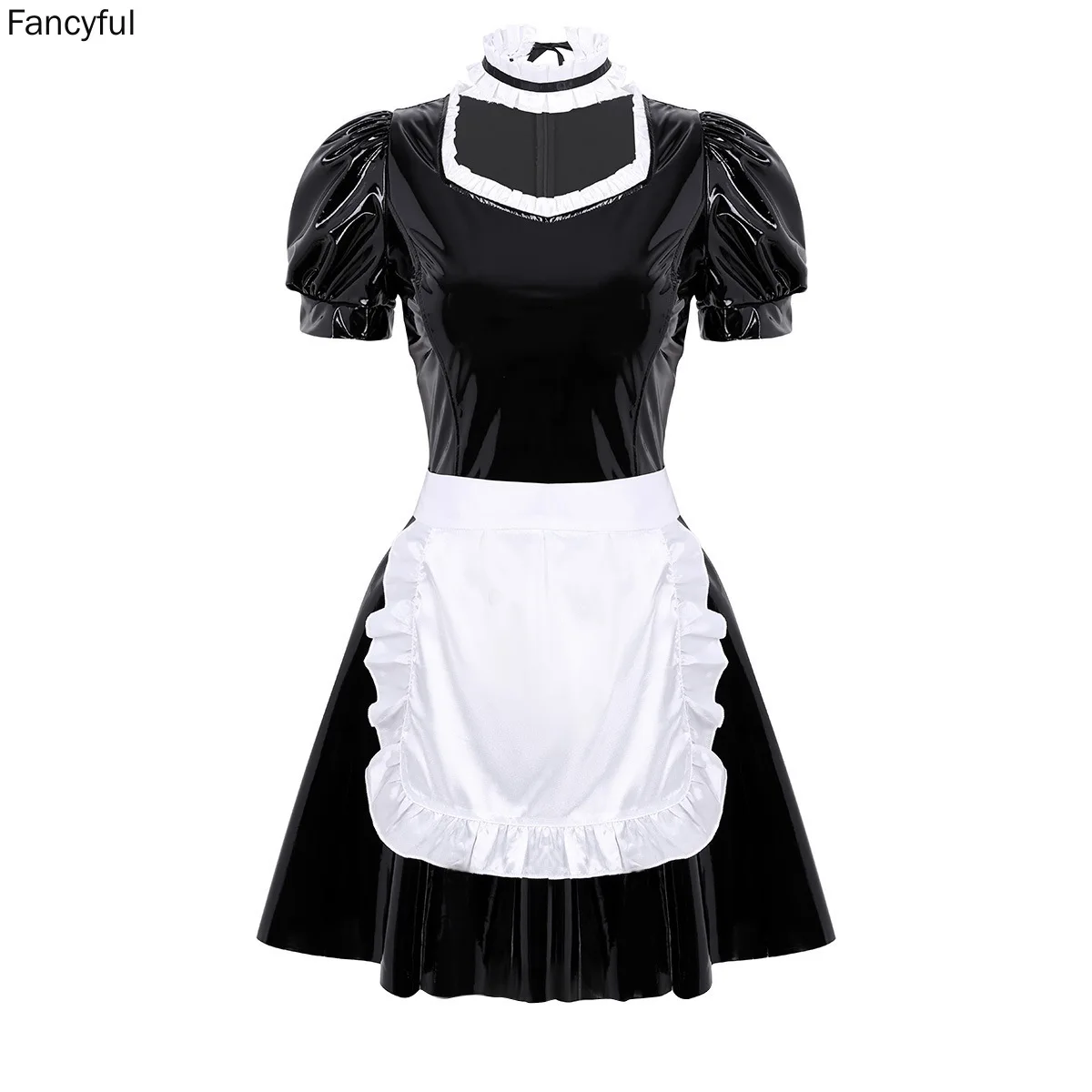 

Платье Хэллоуин женское из лакированной кожи с фартуком и чокером