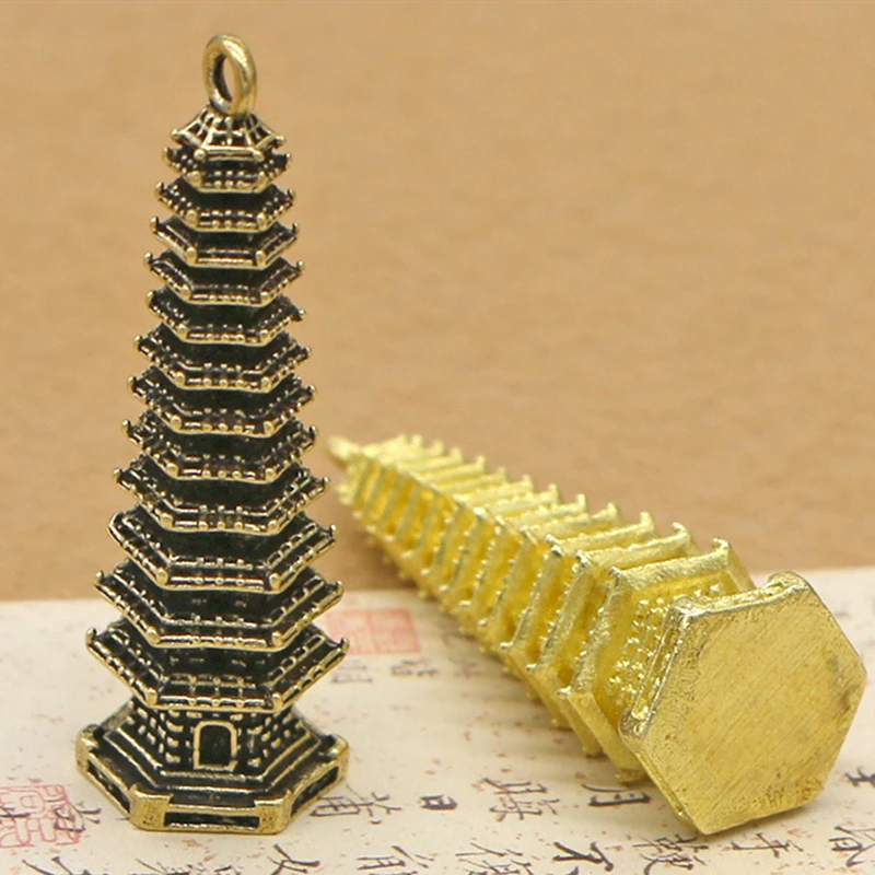 

Brass Handicraft Die-Casting Pagoda Key Buckle Hanging Pendant Bronze Trinket Car Card Bag Keyring Couple Small Gift Decoration