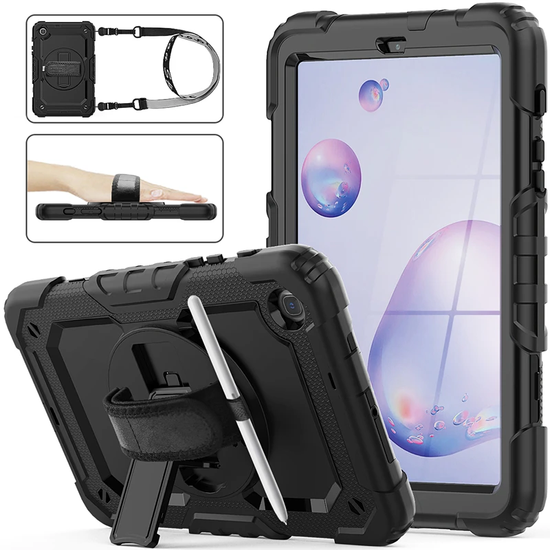 

For Samsung Tab A 8.4 Case 2020 Kids Proof Silicone Cover for Samsung Tab T307 2020 with 360 Rotation Hand Strap and Kickstand