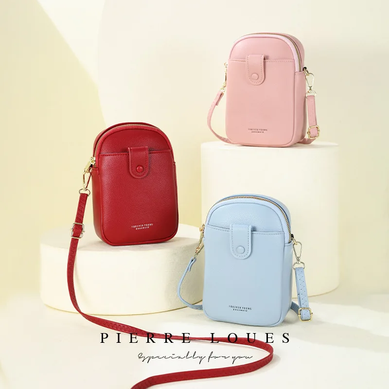 

New Mobile Phone Bag Female PU Soft Leather Fashion Trend One Shoulder Bag Women's Bag Multi-function Phone Messenger Small Bag