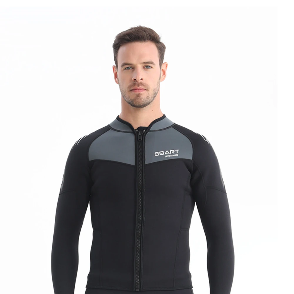 

2023 1,5 мм неопреновый костюм для дайвинга мужская куртка для серфинга с разрезом и длинным рукавом для плавания с передней молнией для водных видов спорта парусный верх для серфинга и дайвинга