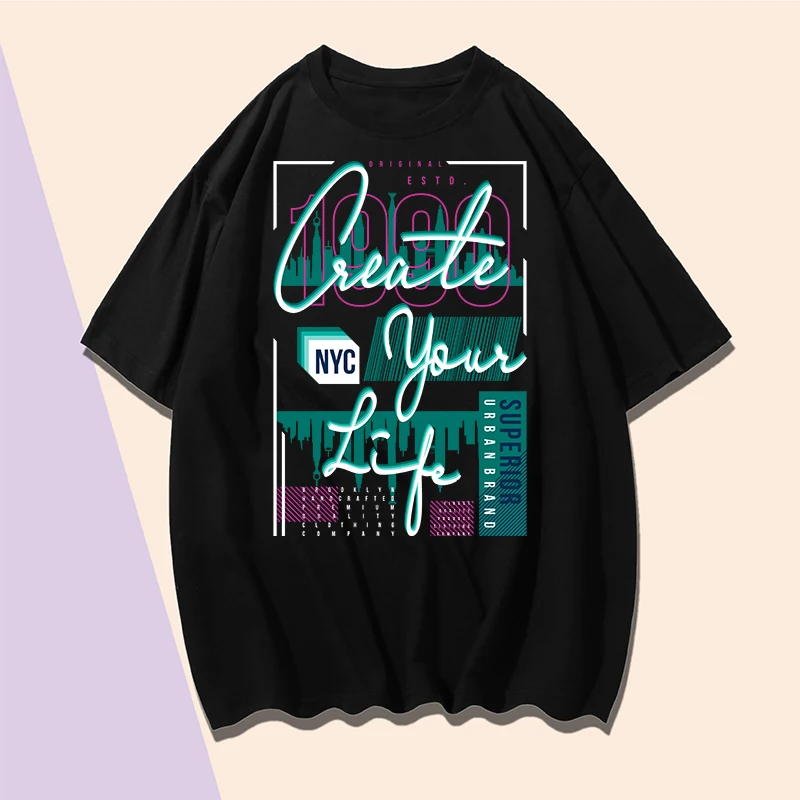 

Printing T Shirt Green Graffiti Letter Short Sleeve Round Neck Loose T Shirt L XL XXL XXXL Black Cotton Casual Clothing
