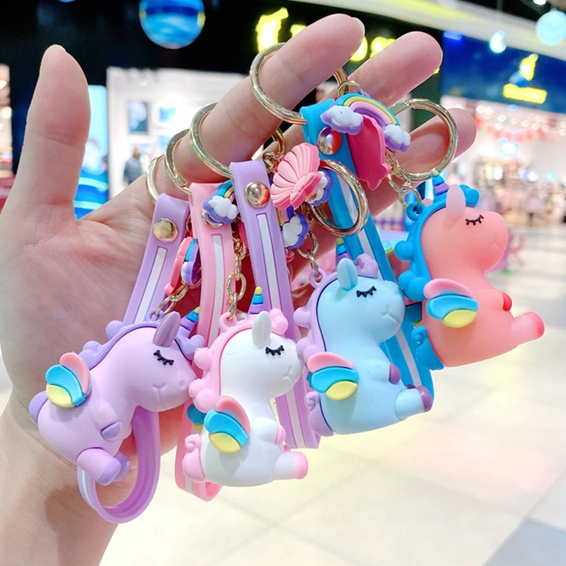 

Unicorn Cartoon Keychain Bus ID Card Badge Holder Lanyard Ornaments Accessories Cute Horse Gifts For Women Bag Pendant