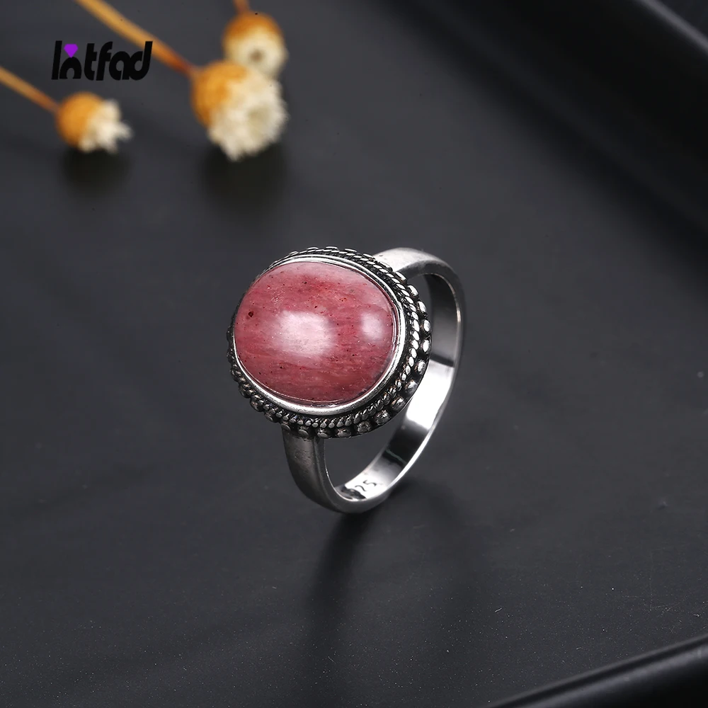 

Elegant Simple Natural Rhodochrosite Ring Fine Jewelry 925 Sterling Silver Tiger Eye Rings for Women Anniversary Engagement Gift