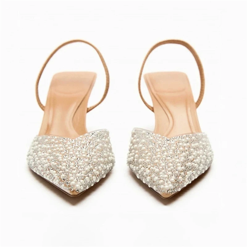 TRAF женские прозрачные туфли-лодочки на среднем каблуке с жемчугом туфли шпильке