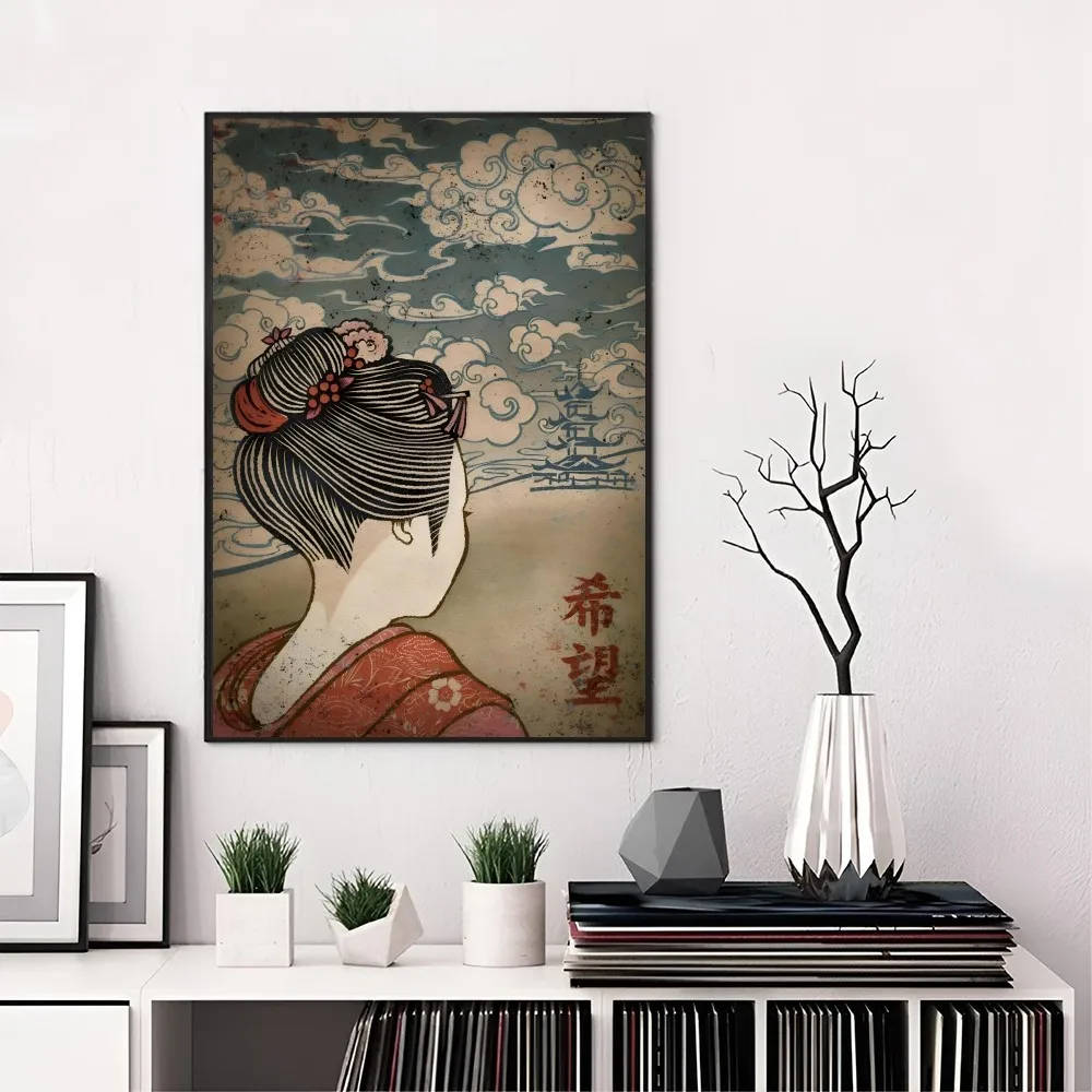 Vintage Janpanese Artwork Poster Self-adhesive Art Waterproof Paper Sticker Coffee House Bar Room Wall Decor