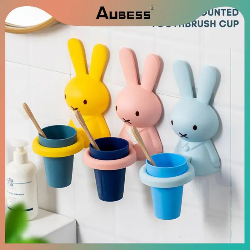 Cartoon Style Toothbrush Cup Holder Multiple Functions Space Saving Comb Toothpaste Tube Hanging Storage Rack Interesting Cute
