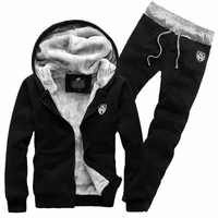 fashion thick velvet sporting suit men warm hooded tracksuit track polo hoodie sweat suits set zipper black sweatshirts