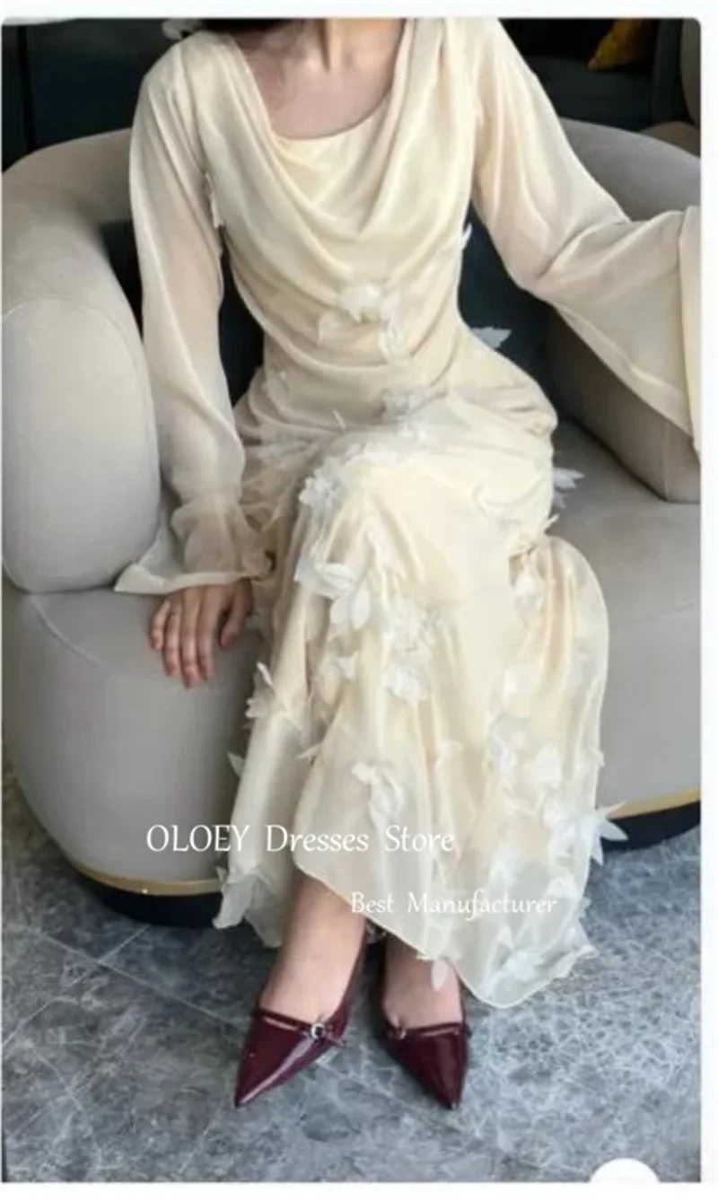 OLOEY Элегантные бежевые шифоновые арабские женские вечерние платья с длинными